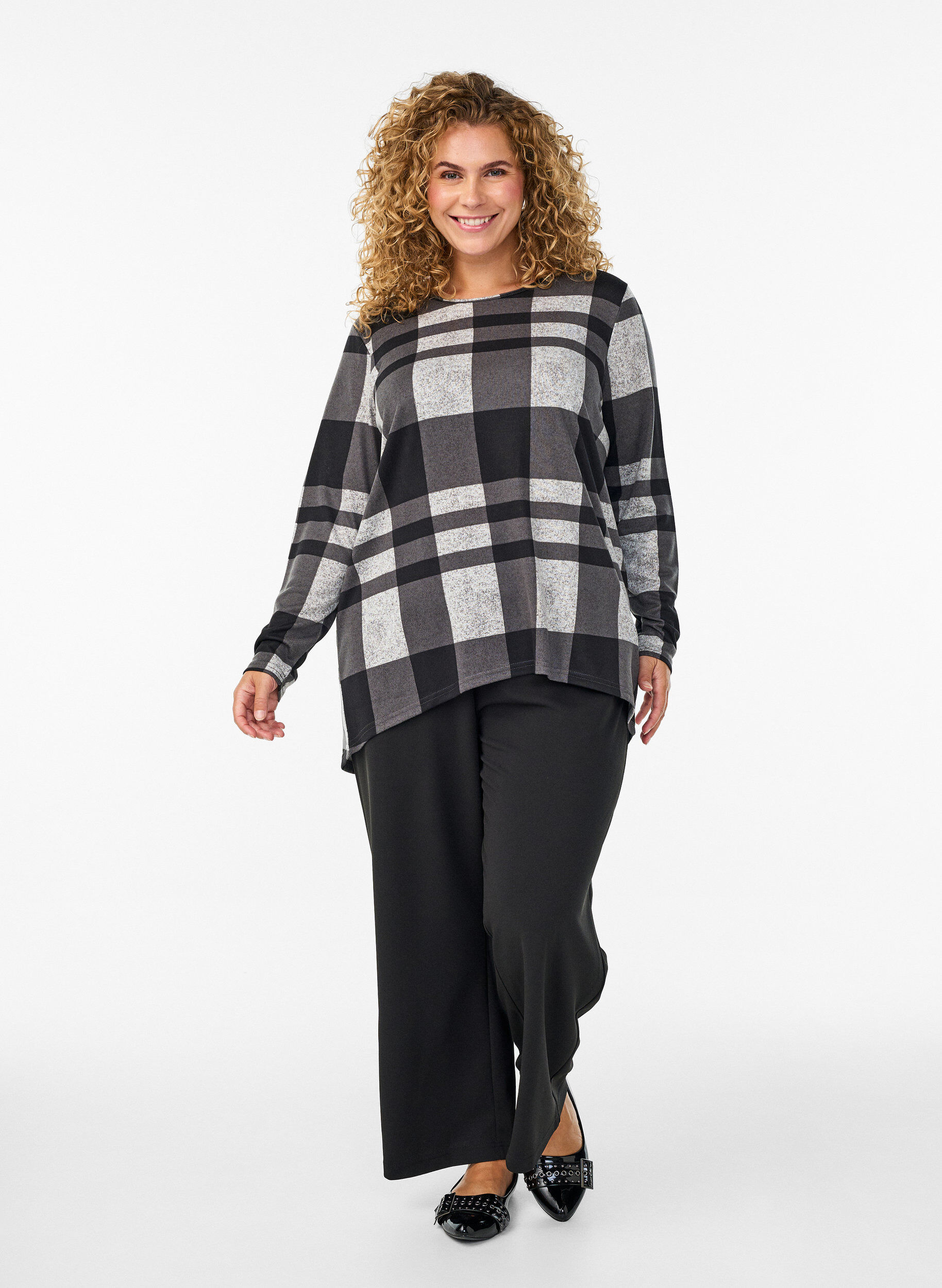 Zizzifashion Patterned blouse with long sleeves, Grey, Model image number 1