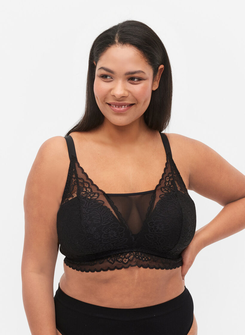 Padded bra with lace and underwire - Pink - Sz. 85E-115H - Zizzi