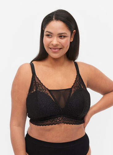 Bra with lace and soft padding, Black, Model image number 0