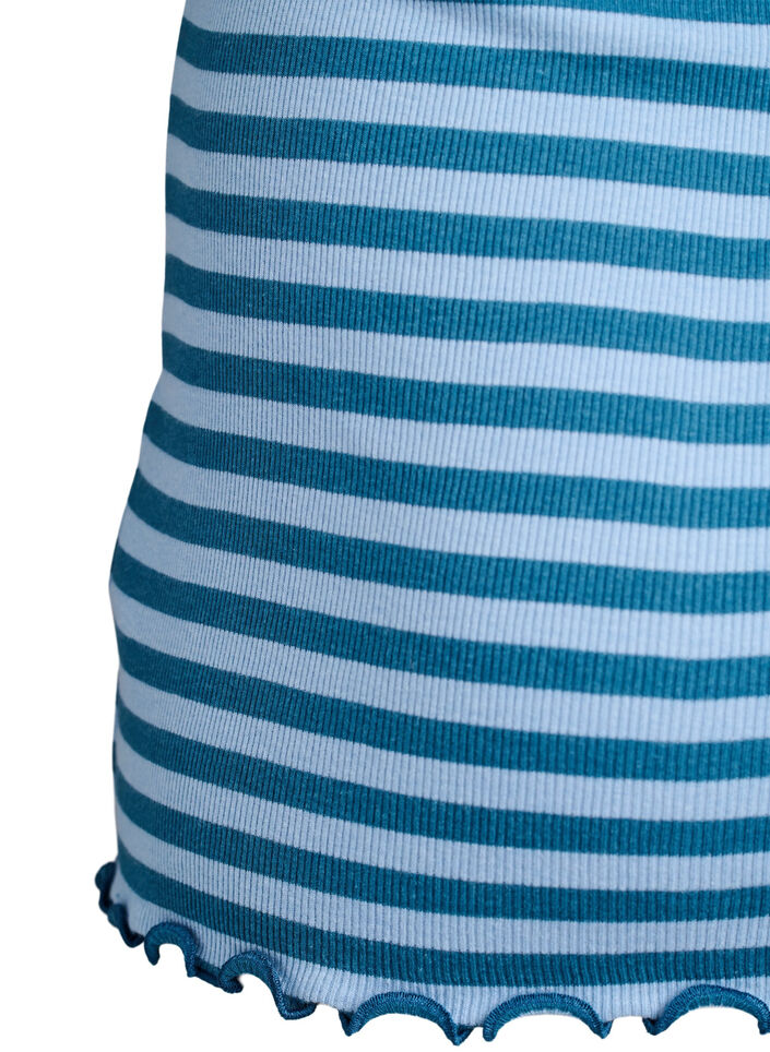 Striped top with a ribbed texture and a lace trim, Blue, Packshot image number 3