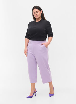 Plain-coloured culottes with pockets, Orchid Bloom, Model image number 0