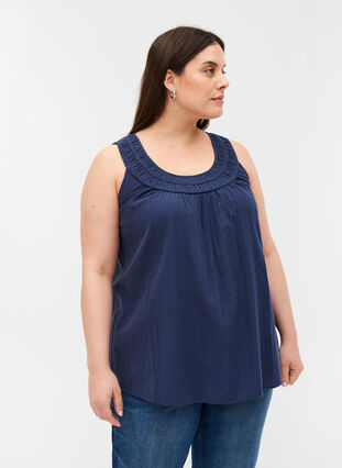 Sleeveless cotton top with an A-line cut, Mood Indigo, Model image number 0