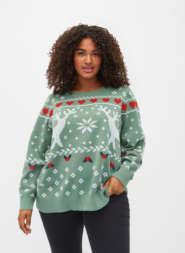 Christmas knitted sweater, Hedge Green Comb, Model image number 0