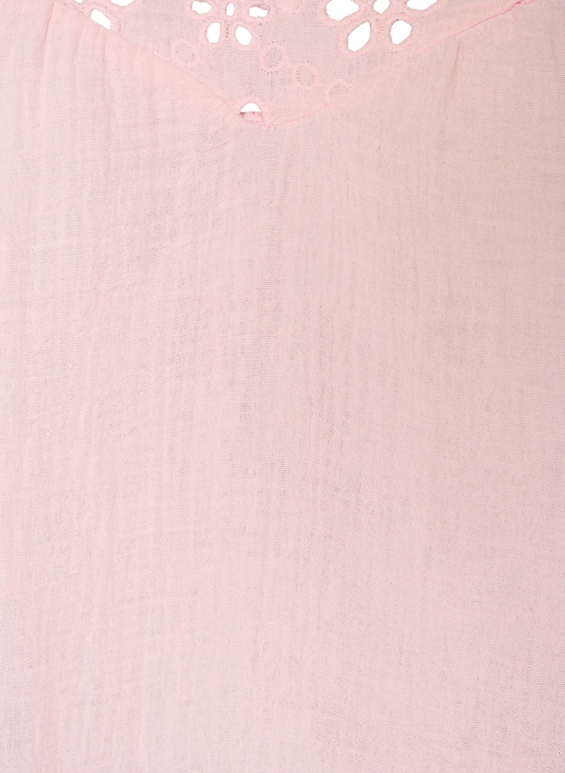 Zizzifashion Blouse in cotton muslin with broderie anglaise and 1/2 sleeves, Rose, Packshot image number 2