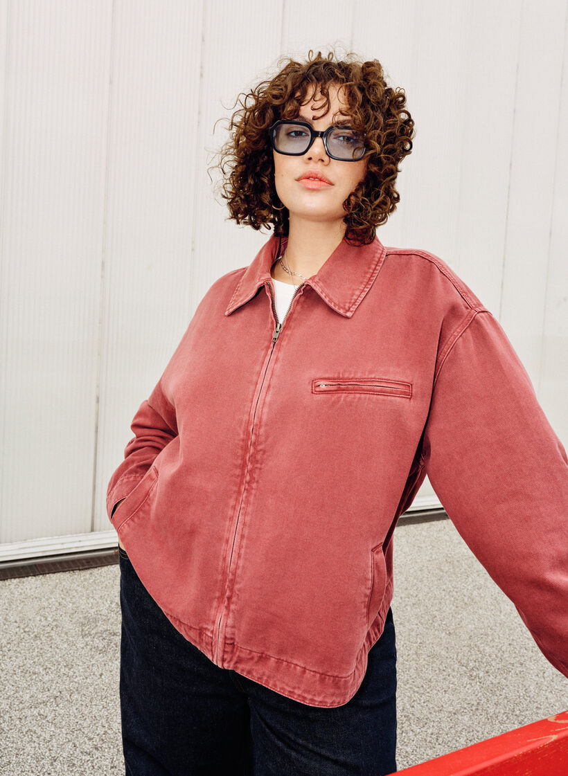 Coloured denim jacket with zip fastening, Red, Image image number 0