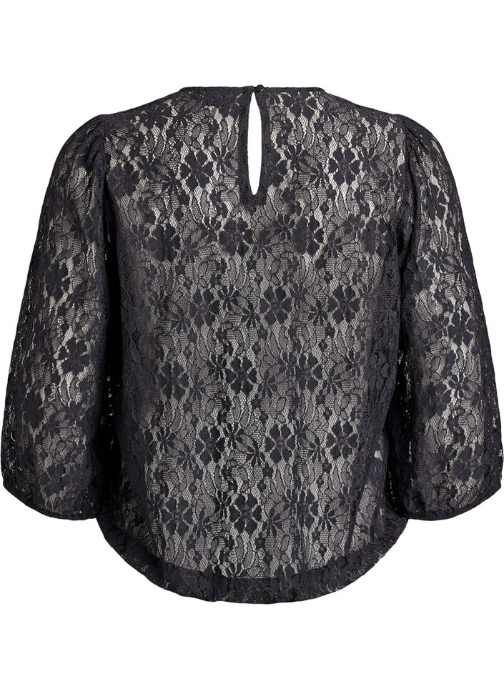 Lace blouse with 3/4 sleeves, Black, Packshot image number 1