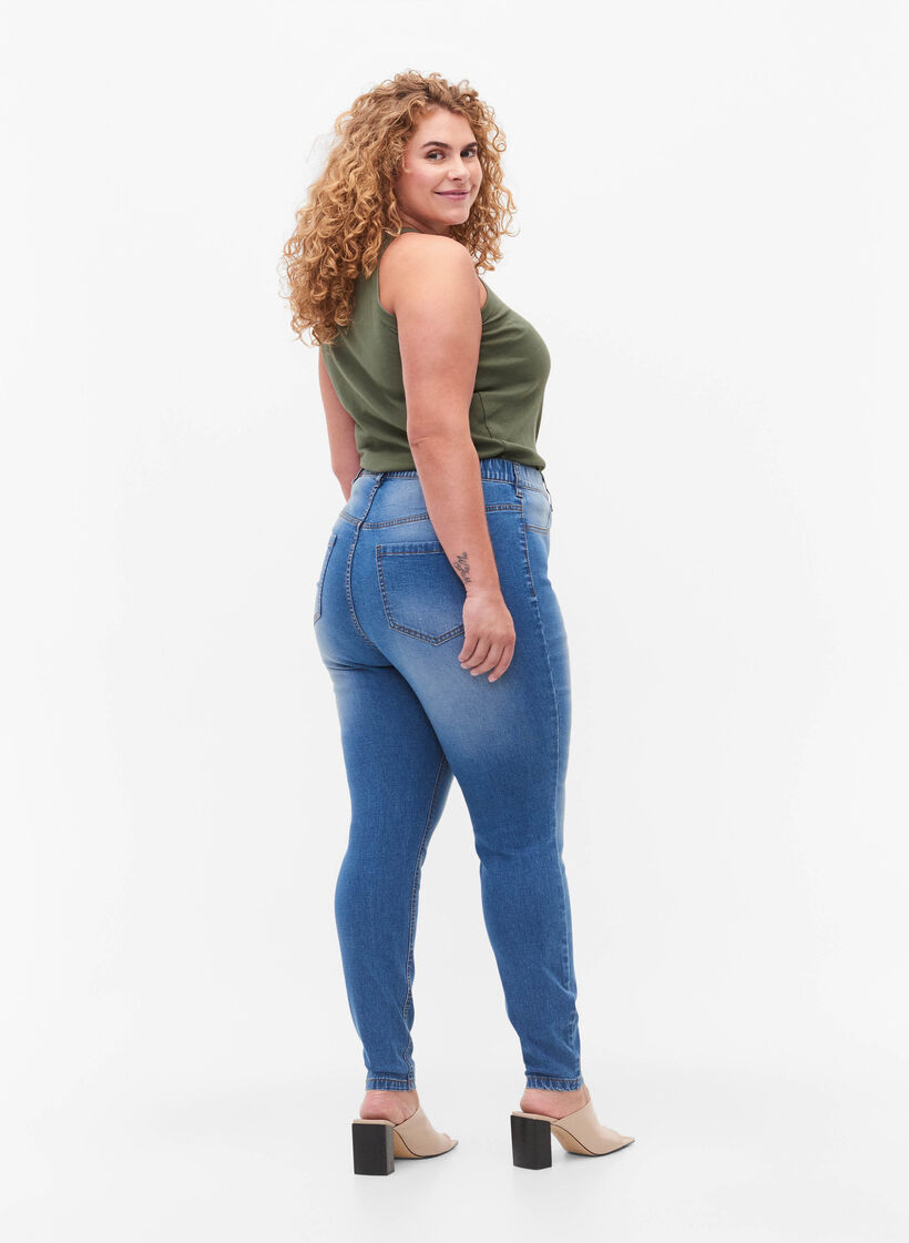 Jeggings with back pockets, Blue denim, Model image number 1