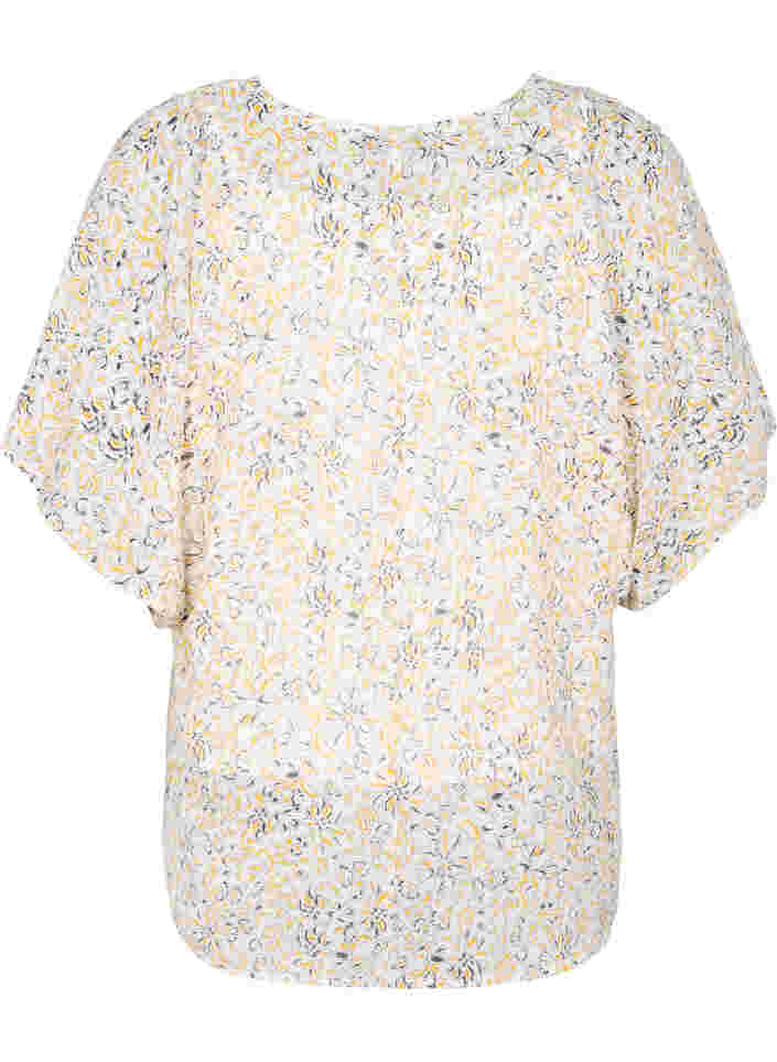 Printed blouse with tie strings and short sleeves, Icicle Flower AOP, Packshot image number 1
