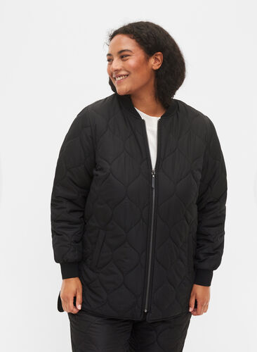 Quilted thermal jacket with zip, Black, Model image number 0