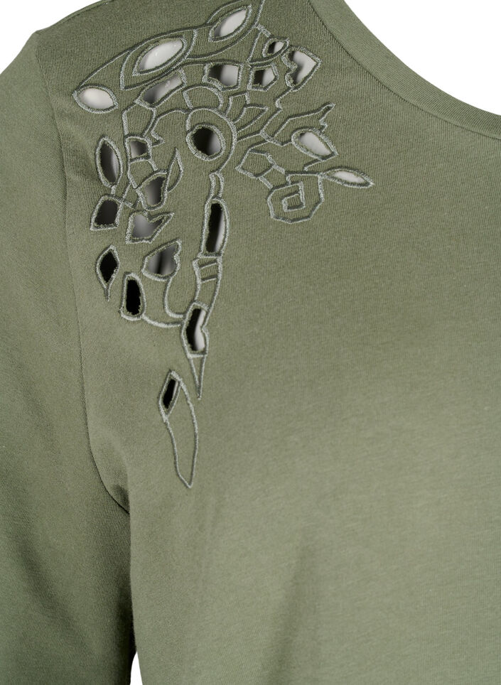 Organic cotton T-shirt with embroidery details, Thyme, Packshot image number 2