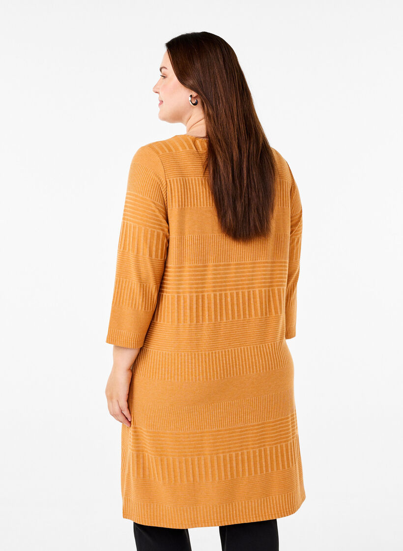 Dress with 3/4 sleeves and striped pattern, Sudan Brown Mel., Model image number 1