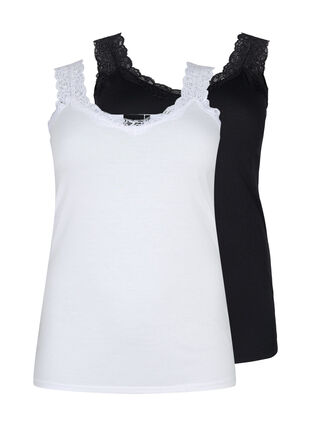 2-pack top with lace, Bright White / Black, Packshot image number 0