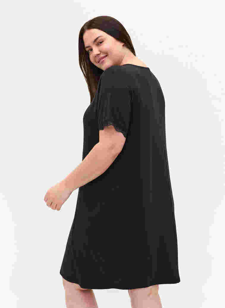Short-sleeved night dress in viscose, Black, Model image number 1