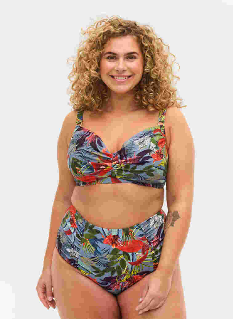 High-waisted bikini bottoms with floral print, Citadel AOP, Model image number 0