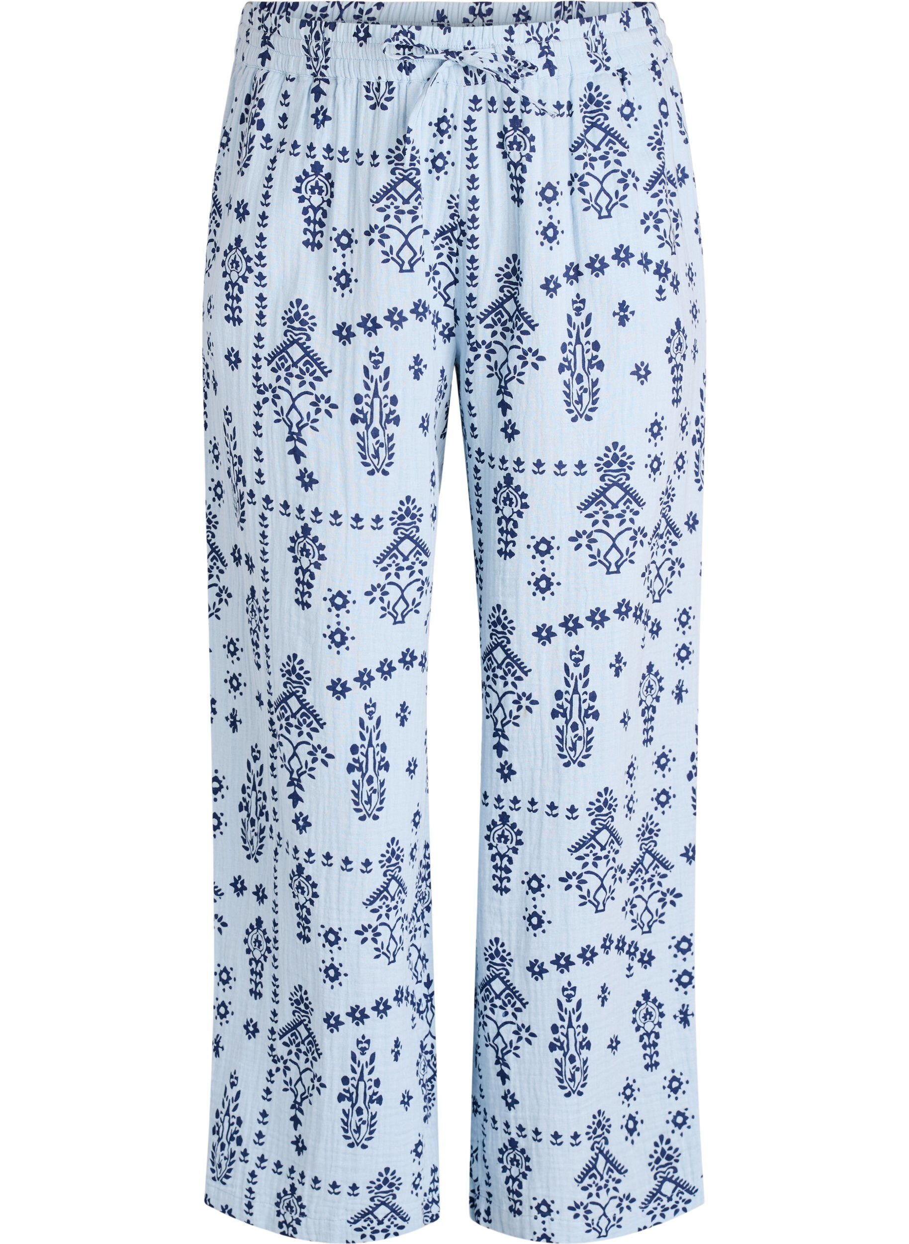 Zizzifashion Loose trousers in cotton muslin with polka dots, Light Blue, Packshot image number 0