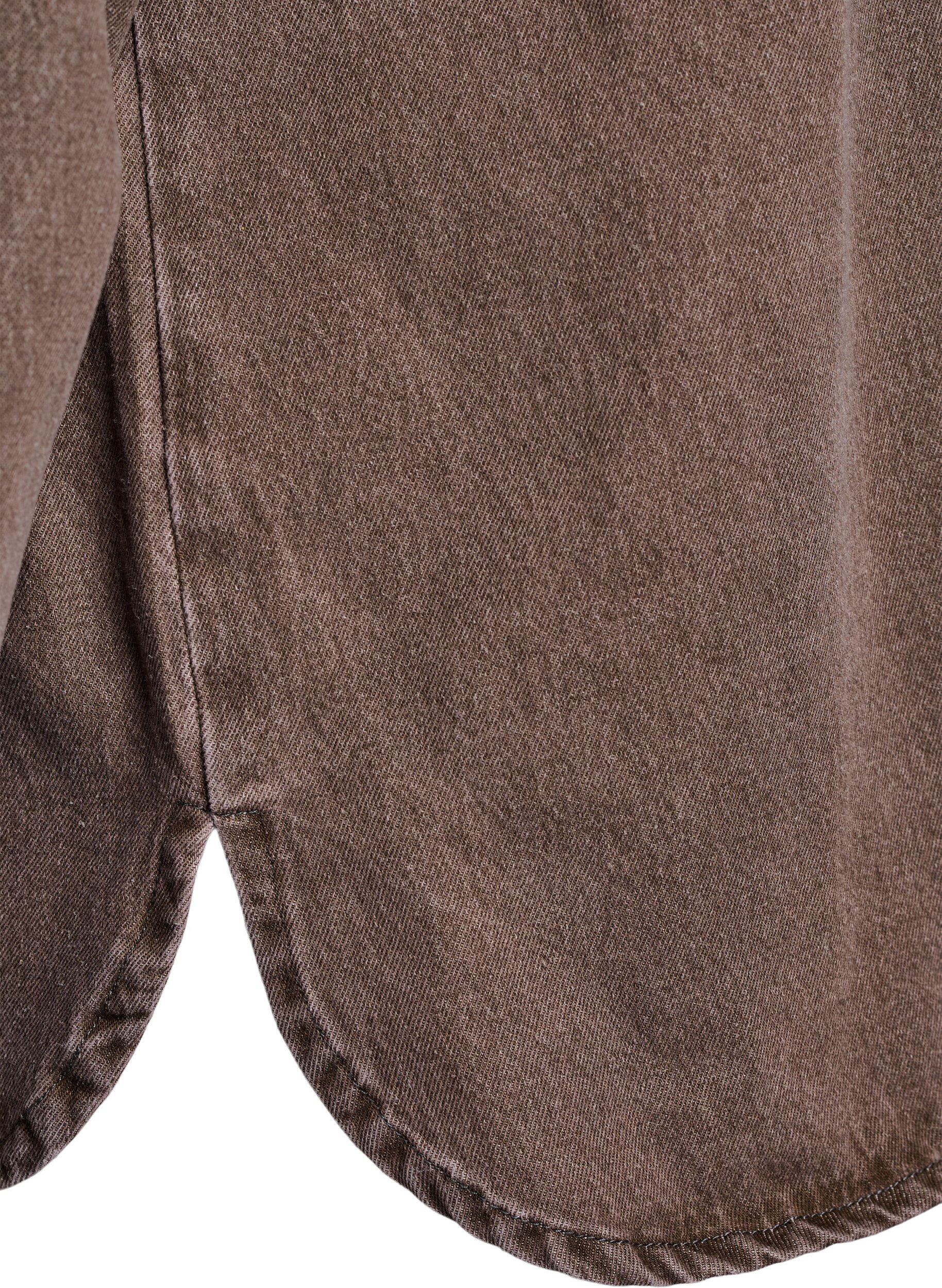 Zizzifashion Coloured denim shirt with chest pockets, Brown, Packshot image number 3