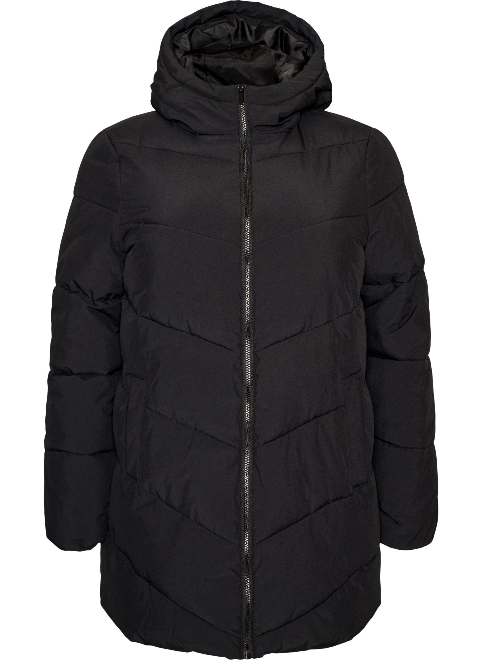 ZizzifashionMid-length puffer jacket with hood, Black, Packshot image number 0