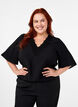 Viscose blouse with v-neck and embroidery detail, Black, Model image number 3