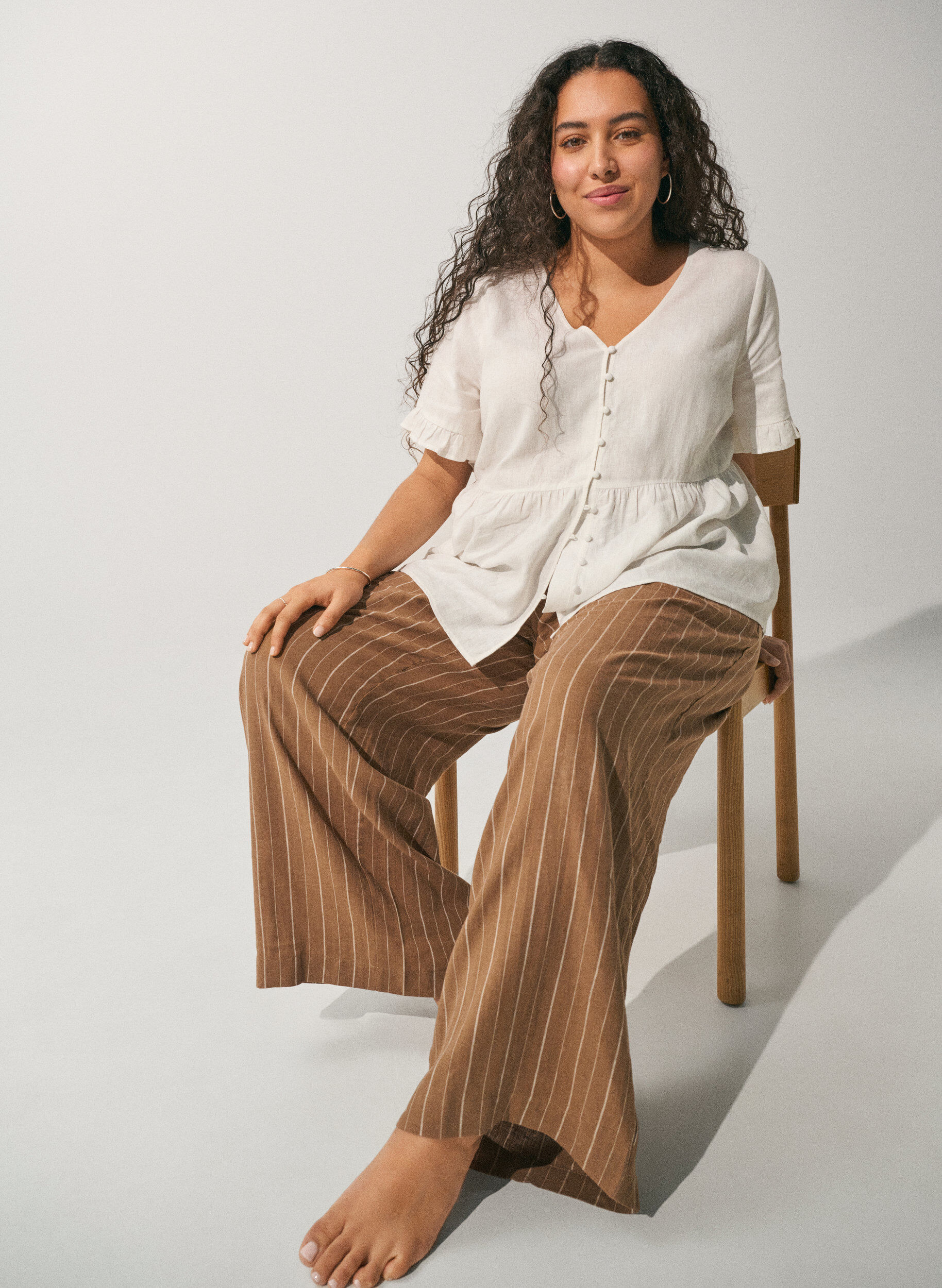 Zizzifashion Wide-leg linen and viscose trousers, Brown, Image image number 0