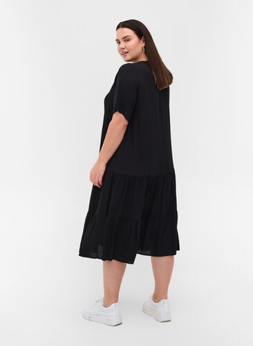 Short-sleeved viscose dress, Black, Model image number 1