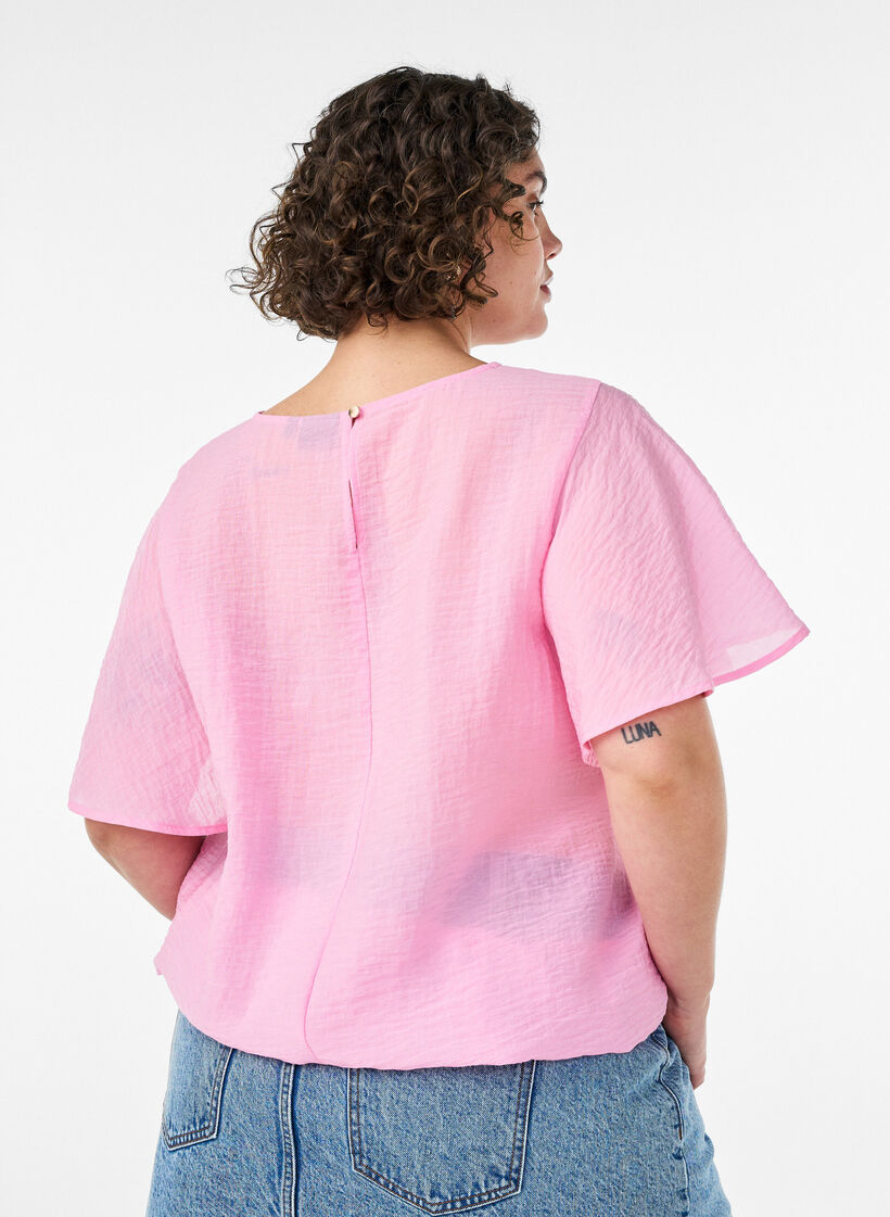 Blouse with balloon shape and wing sleeves, Pink, Model image number 2