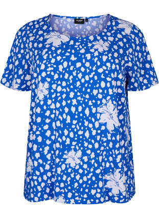 FLASH - Short sleeve viscose blouse with print, Nautical Bl.Wh.AOP, Packshot image number 0