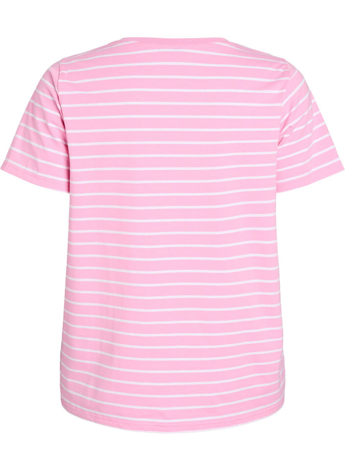 Striped T-shirt with text print, Pink, Packshot image number 1