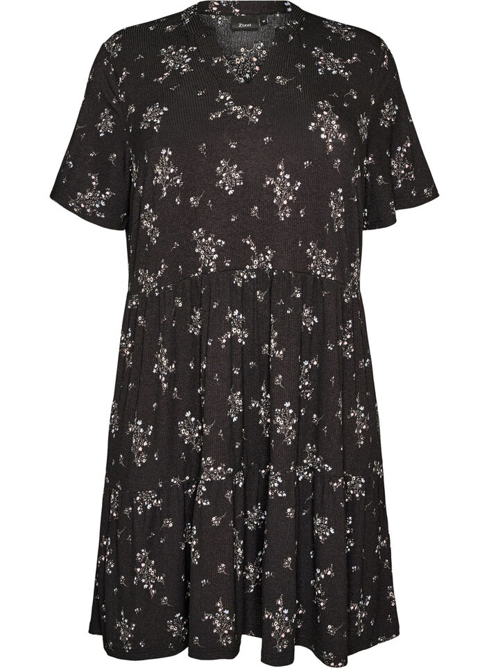 Patterned dress with panels, Black, Packshot image number 0