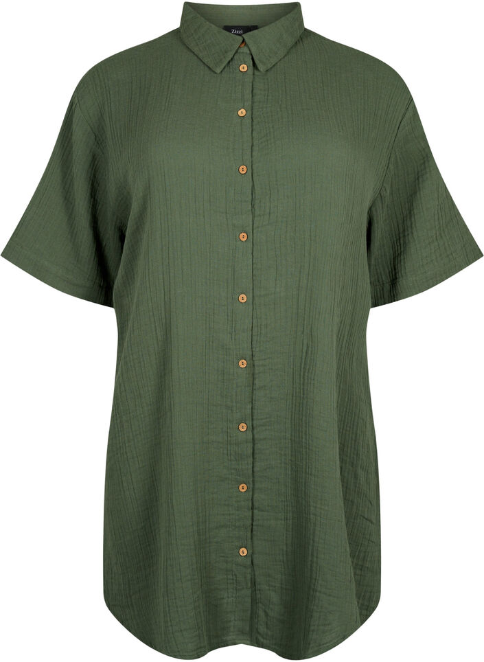 Short sleeve shirt with buttons, Thyme, Packshot image number 0