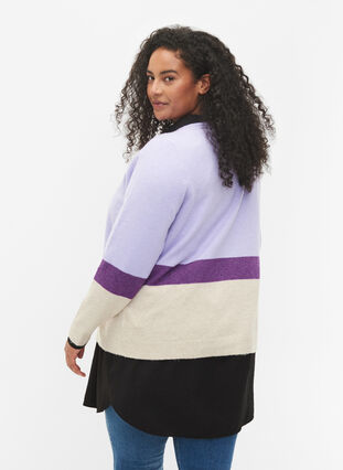 Striped knitted jumper with round neckline, Lavender Comb, Model image number 1