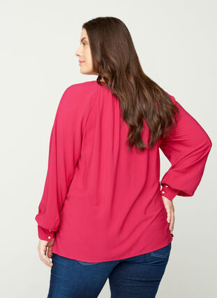 Long-sleeved viscose blouse, Cerise, Model image number 1