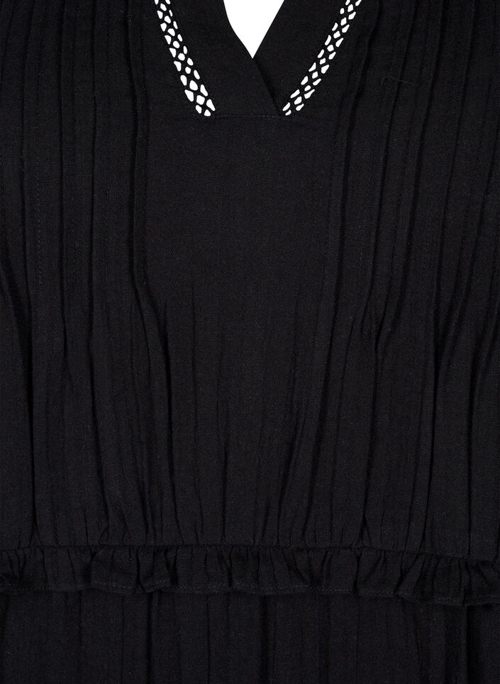 3/4 sleeve cotton dress with ruffles, Black, Packshot image number 2