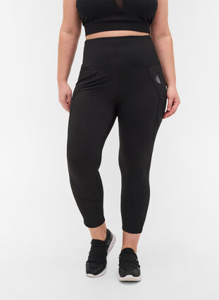 Sports leggings with side pocket and 7/8 length, Black, Model image number 2