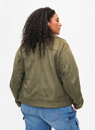 Biker jacket in faux suede, Dusty Olive, Model image number 1
