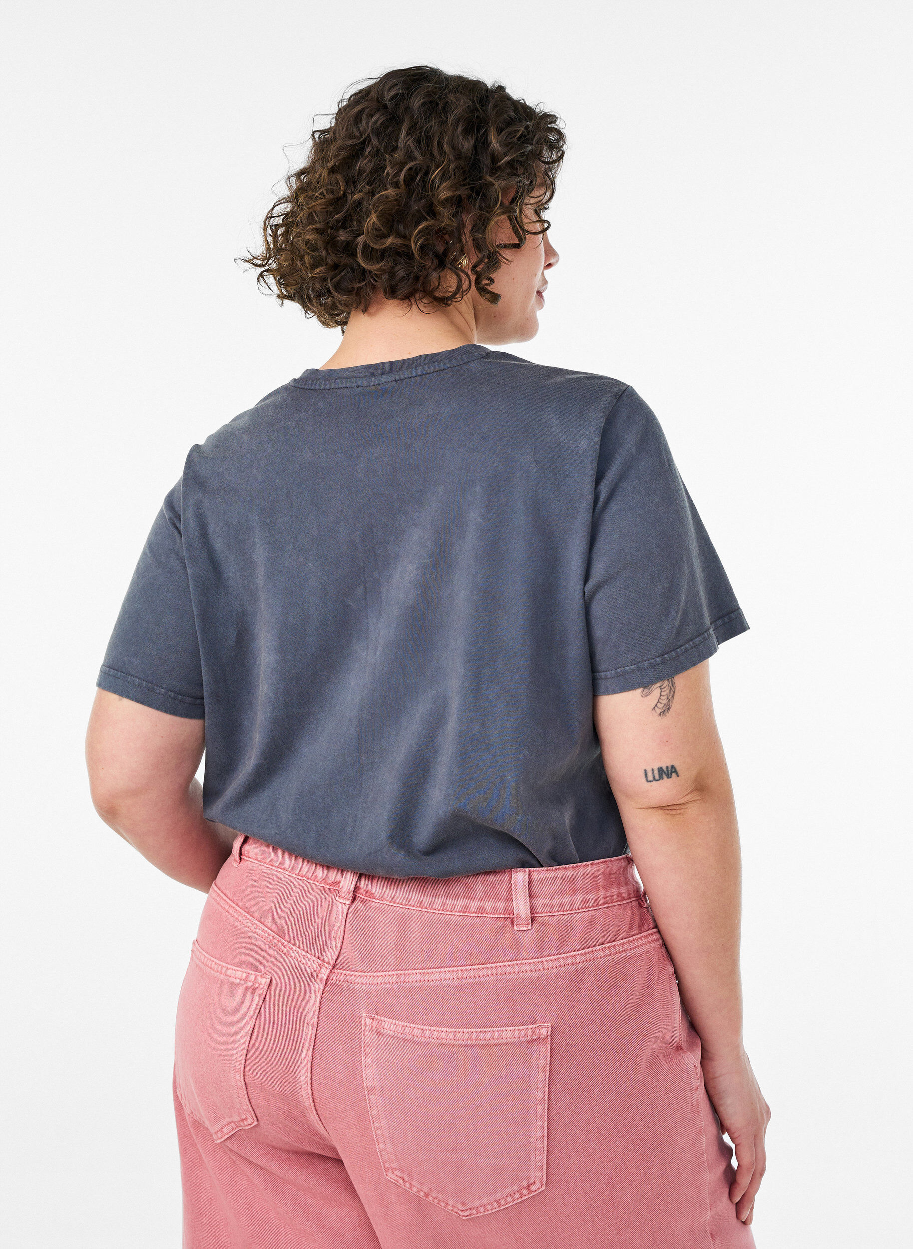 ZizzifashionCotton T-shirt with front print and a washed look, Grey, Model image number 2