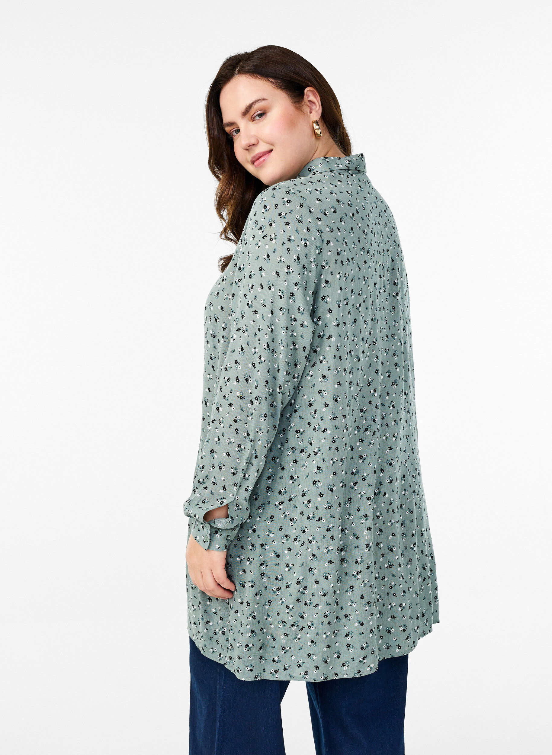 Zizzifashion Long shirt with floral print, Green, Model image number 2