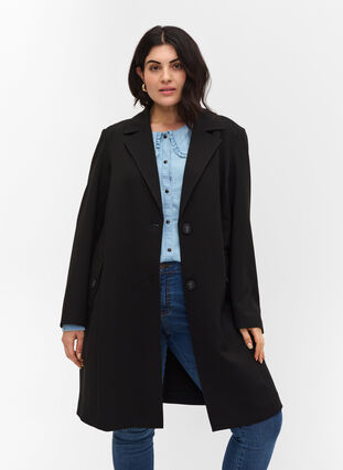 Classic coat with button fastening, Black, Model image number 0