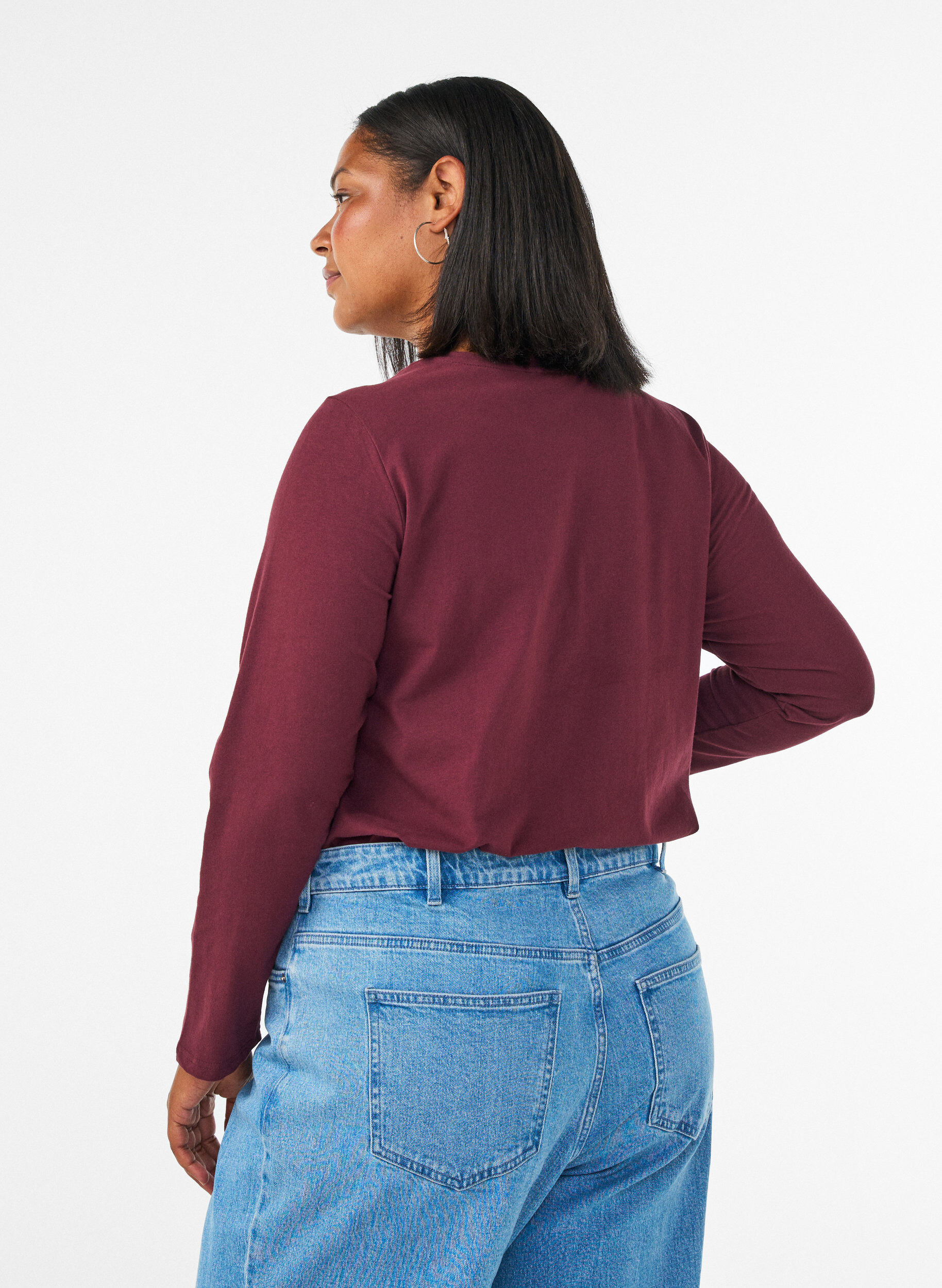 ZizzifashionBasic jersey blouse with long sleeves, Red, Model image number 2