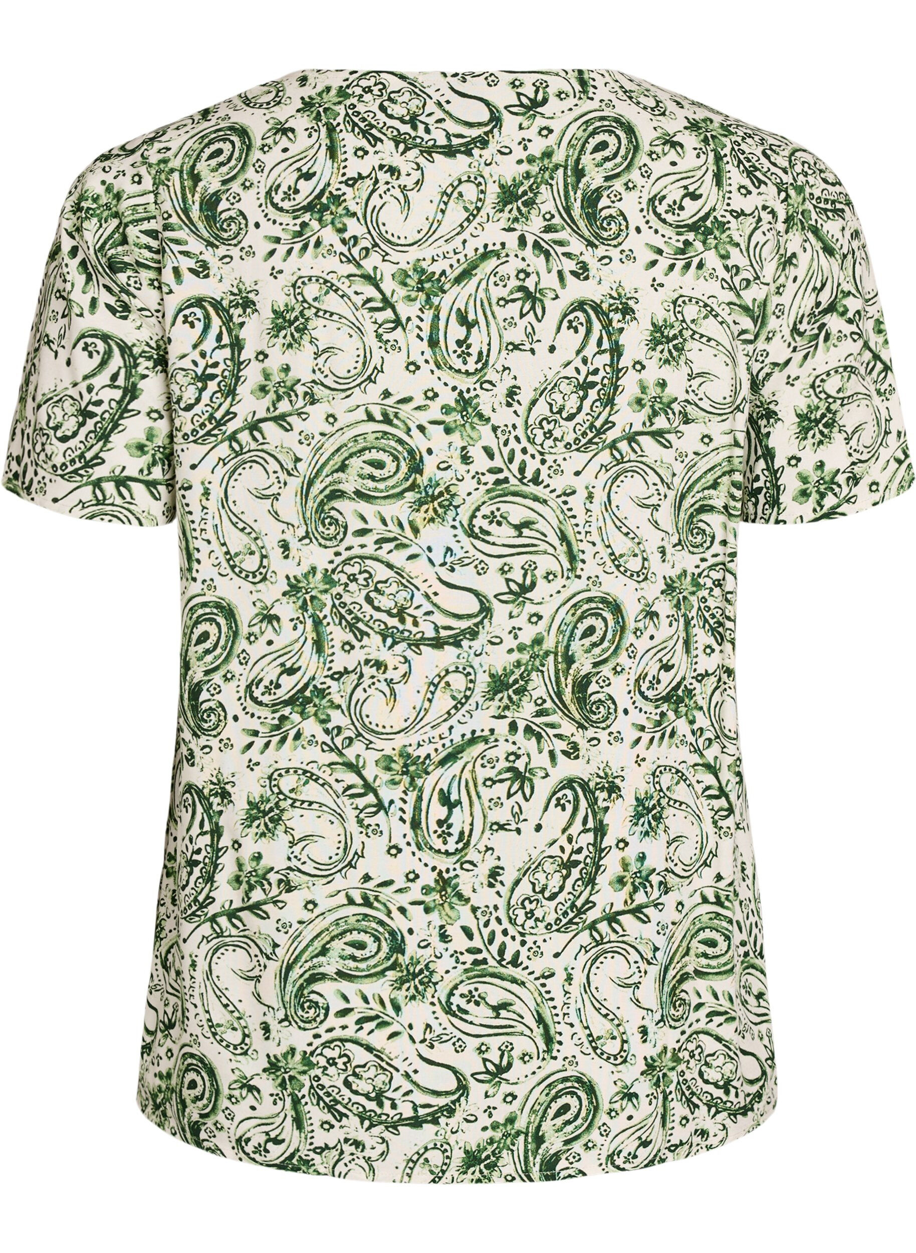 Zizzifashion Short sleeve viscose blouse with print, Green, Packshot image number 1