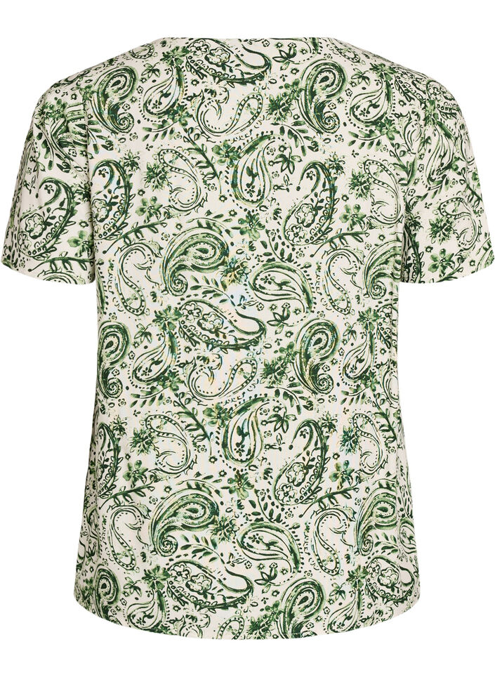 Short sleeve viscose blouse with print, Green, Packshot image number 1