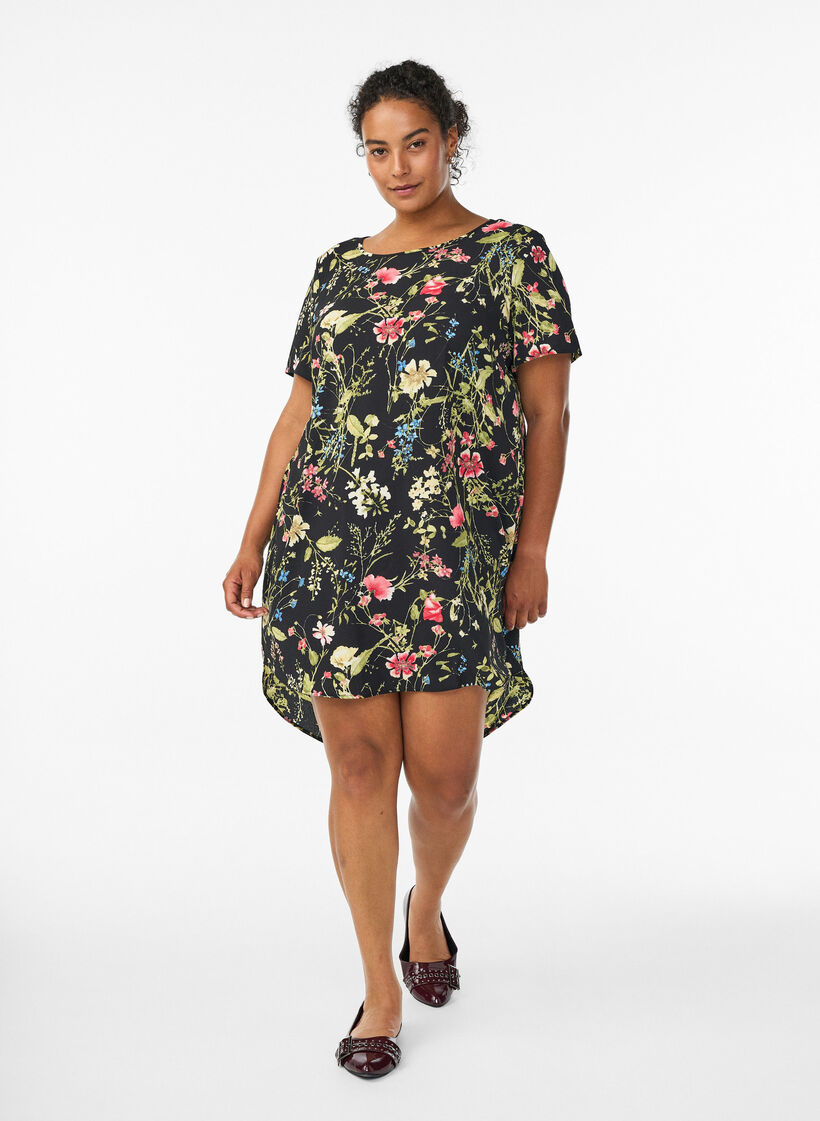 Dress with print and short sleeves, Black, Model image number 1