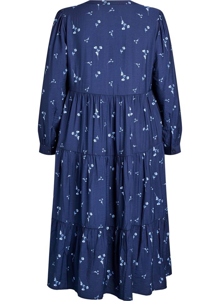 Midi dress with v-neck and A-line shape, Blue, Packshot image number 1