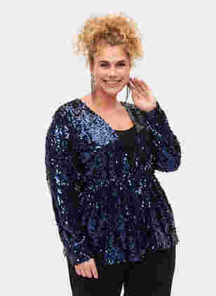 Cardigan with sequins and long sleeves, Evening Blue, Model