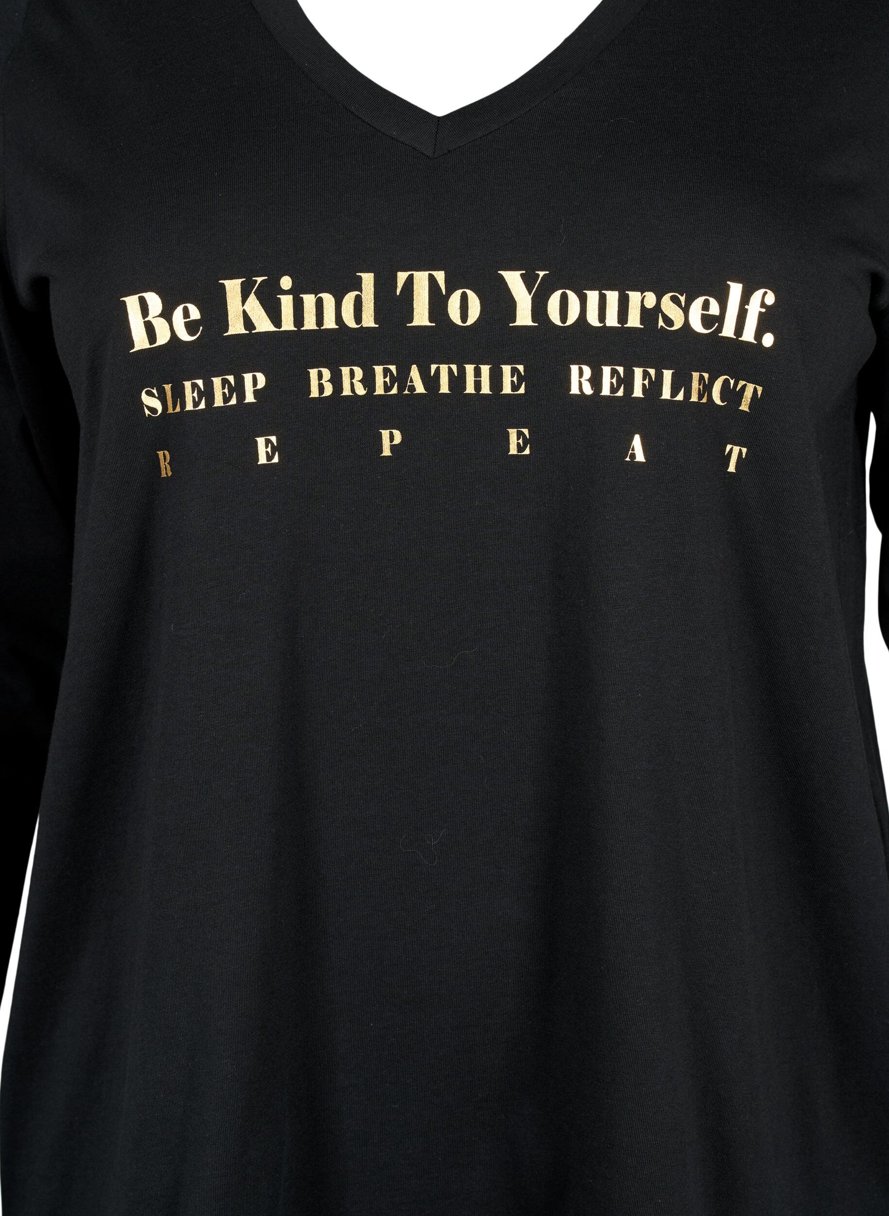 Zizzifashion Cotton nightshirt with text print, Black W. Be, Packshot image number 2