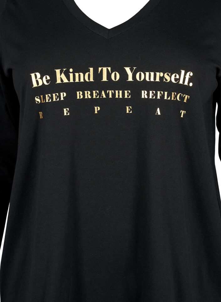 Cotton nightshirt with text print, Black W. Be, Packshot image number 2