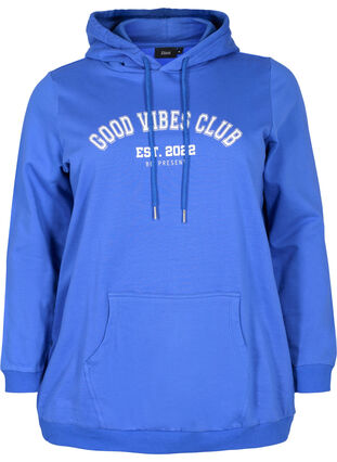 Sweatshirt with text print and hood, Dazzling Blue, Packshot image number 0