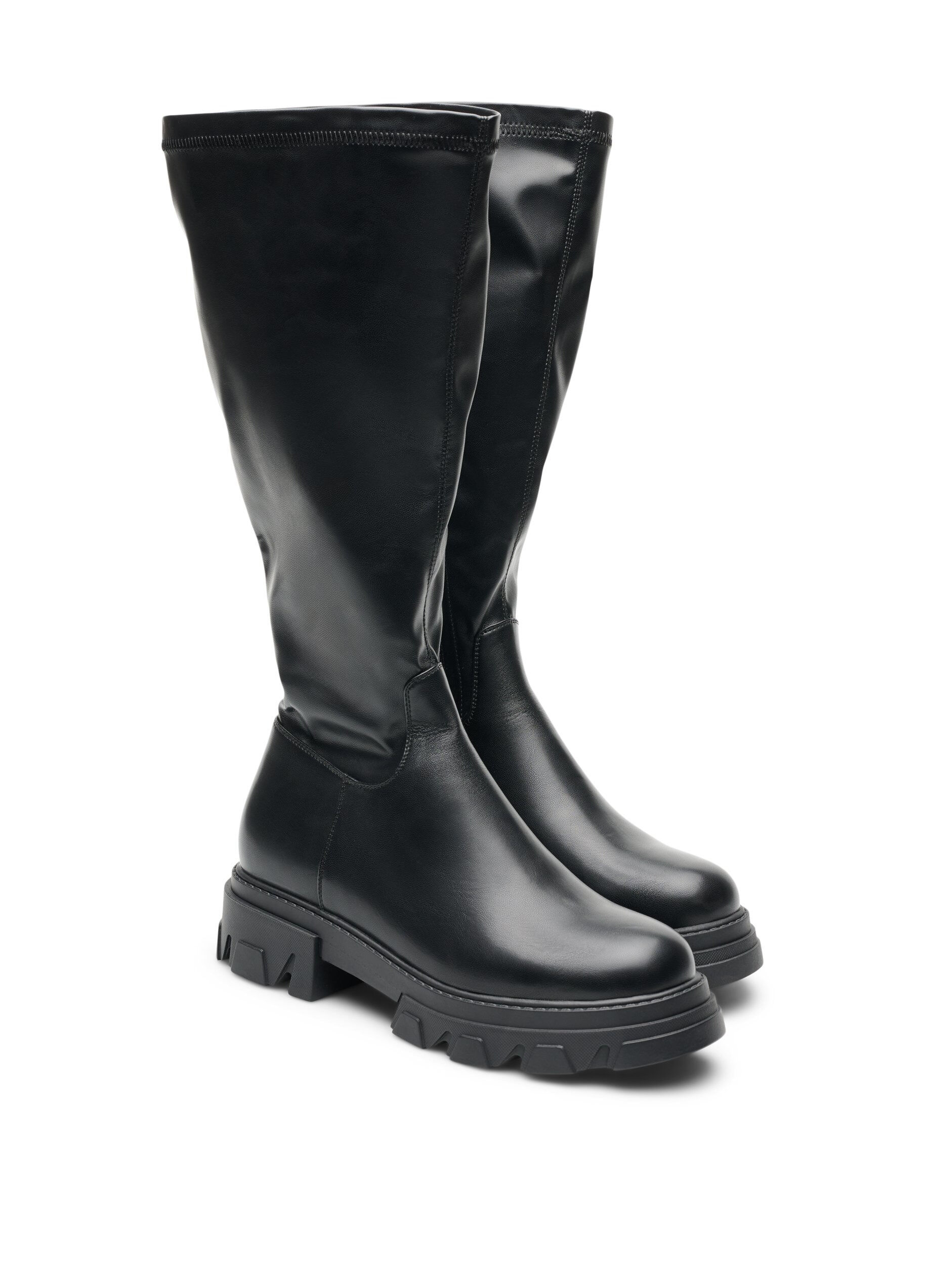 ZizzifashionLong faux leather boot with a chunky sole, Black, Packshot image number 1