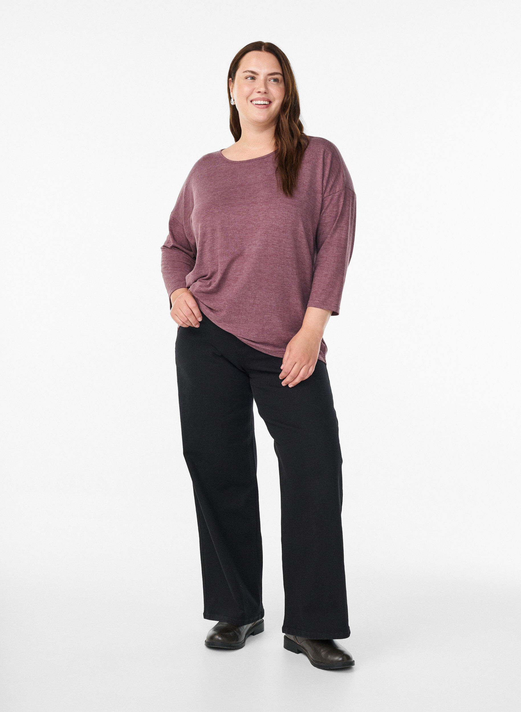 ZizzifashionJersey blouse with 3/4 sleeves, Red, Model image number 1