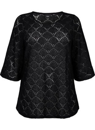Crochet blouse with 3/4 sleeves, Black, Packshot image number 0