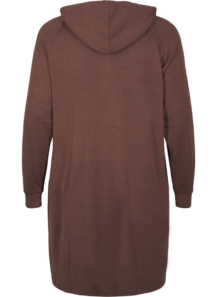 Long-sleeved sweat dress with hood, Chocolate M. Mél., Packshot image number 1
